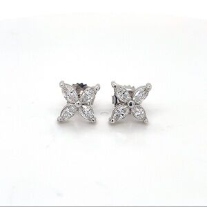 Marquise lab grown diamond petal stud earrings 14k white gold